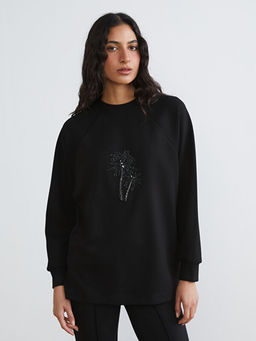 Ta?l? Oversize Kad?n Sweatshirt Tunik