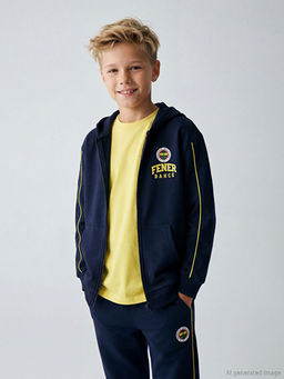 Kap??onlu Fenerbah?e Bask?l? Erkek ?ocuk Fermuarl? Sweatshirt