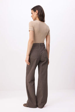 Kahverengi Cizgili Yuksek Bel %100 Pamuk Wide Leg Jeans TWOSS26JE00305 - Trendyolmilla фото 4