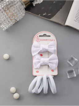 Цена за 6 шт. Набор для волос «Школьница галант», 4 резинки 3.5 см, 2 зажима 6 см, классик, белый