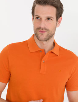 Turuncu Slim Fit Polo Yaka Basic Ti__rt