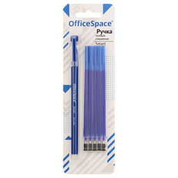 Ручка гелевая стираемая OfficeSpace "Smart" + 5 сменных стержней (EP_66437) синяя, 0.5мм, корпус soft-touch