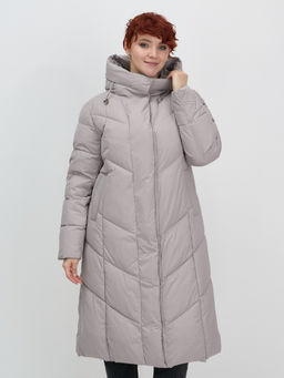Пальто зимнее утепленное с капюшоном женское серого цвета 7628Sr - Mtforce фото 2
