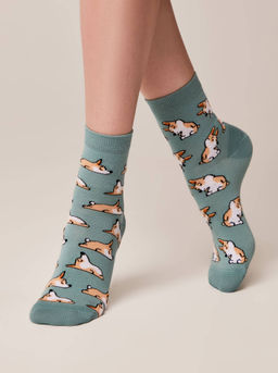 Цена за 2 пары. Носки Классические CONTE Хлопковые носки с рисунками corgi серо-бирюзовый - Conte elegant фото 3