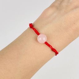 Защитный браслет Красная нить с Розовым кварцем от 16 см