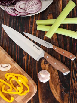 Набор ножей 2 предмета, 20 см, 12.5 см, нержавеющая сталь, рукоятка каучуковое дерево, Daniks, Wood,  фото 3