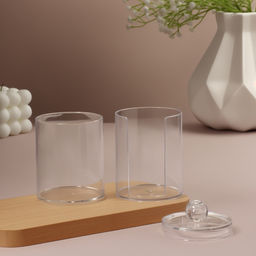 Органайзер для ватных палочек и дисков, с крышкой, 2 секции, 6.7×19 см, прозрачный