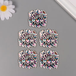 Декор для творчества дерево «Супер мама», набор 5 шт., 4.3×4.1×0.3 см