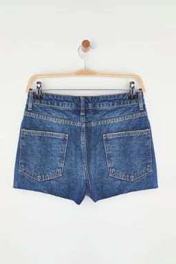TRENDYOLMILLA Koyu Mavi Yuksek Bel Y?rt?k Detayl? Denim Sort TWOSS25SR00164  фото 6