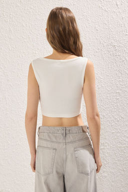 TRENDYOLMILLA Siyah-Beyaz Fitted/Vucuda Oturan Super Crop Esnek Orme Atlet TWOSS25AL00054  фото 4