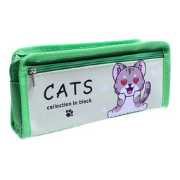 Пенал школьный на молнии Calligrata «Котик», 2 отделения, МИКС
