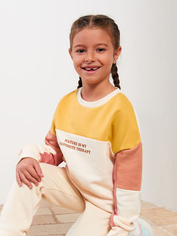 Bisiklet Yaka Bask?l? Uzun Kollu K?z ?ocuk Sweatshirt