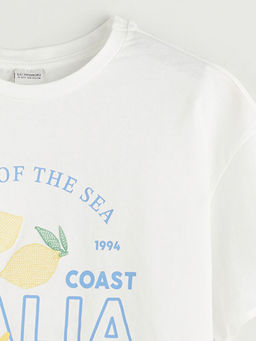 Bisiklet Yaka ?talya Bask?l? K?z ?ocuk Ti??rt ve ?ort