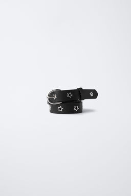 LEATHER EFFECT BELT WITH STAR EYELETS