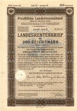Облигация 4,5% 200 рейхсмарок 1937 года Германия