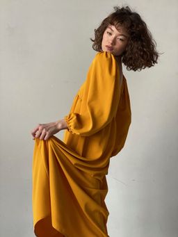 Платье-миди с пышными рукавами в цвете манго - Martichelli фото 9