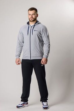 Спортивный костюм М-1828: Серый меланж / Тёмно-синий