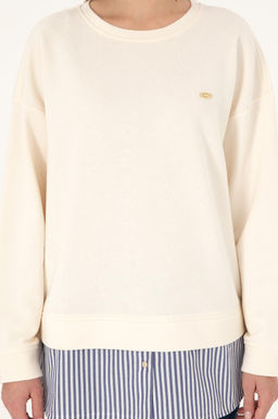 Kad_n Krem G_mlek Detayl_ Bisiklet Yaka Sweatshirt