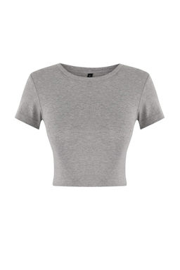 Lacivert-Gri Melanj 2li Paket Crop Viskoz/Yumusak Kumas Esnek Orme Bluz TWOSS23BZ00108