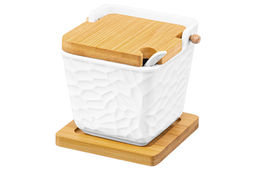 Банка для сыпучих продуктов 300 мл 10,5*9,5*10 см Витраж +ложка+ откид. бамб.крыш.+дер.под