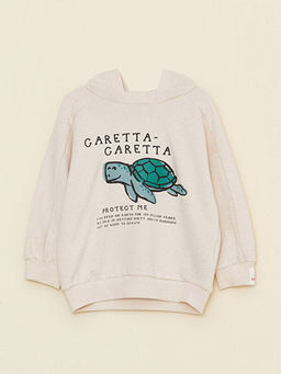 Kap??onlu Uzun Kollu Bask?l? Erkek Bebek Sweatshirt
