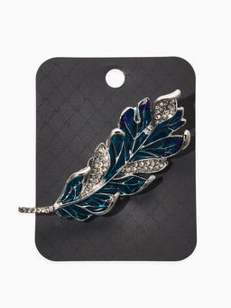 Брошь «Перо» прозрачное, синий, голубой в серебре