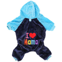 Пэт тойс (Pet toys) Одежда для собаки Комбинезон I Mama/Papa с капюшоном, с принтом, на кнопках, р-р M 33-37см, длина спинки 24см/обхват груди 38см/обхват шеи 30см, цвет-синий с голубым, плюш (100% полиэстер) (Китай) - Домашняя мода фото 5