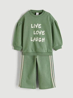 Slogan Bask?l? K?z Bebek Swatshirt ve E?ofman Alt?