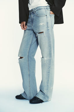 TRF RIPPED MID-WAIST WIDE-LEG JEANS - Zara фото 4