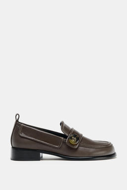 LEATHER LOAFERS WITH BUTTON DETAIL - Zara фото 5