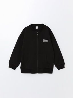 Bisiklet Yaka Uzun Kollu Bask?l? Erkek ?ocuk Fermuarl? Sweatshirt