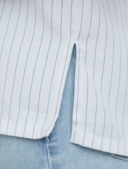 Блузка свободного силуэта в тонкую полоску из эластичного хлопка с добавлением льна - Vilatte фото 4