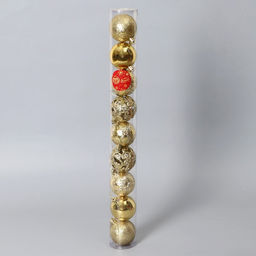 Ёлочные игрушки Ёлочка в кружевах, шары новогодние, d=6 см, набор 9 шт., золотистый - Зимнее волшебство фото 2