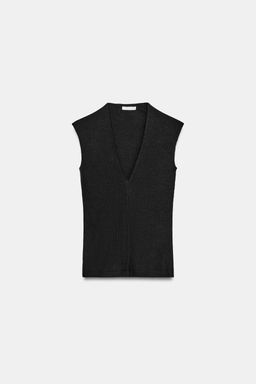 CAMISETA RIB ESCOTE PICO / Negro - Zara фото 4