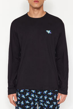 TRENDYOL MAN Erkek Siyah Bask?l? Regular Fit Orme %100 Pamuk Pijama Tak?m? TMNAW24PT00011 - Trendyolmilla фото 3