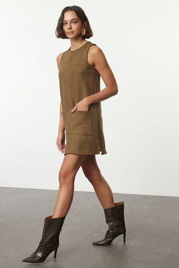 TRENDYOLMILLA Haki Duz Cep Detayl? Mini A line/Can Kesim Mini Orme Elbise TWOAW25EL00404  фото 2
