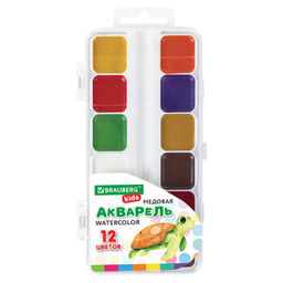 Краски акварельные BRAUBERG KIDS, медовые, 12 цветов