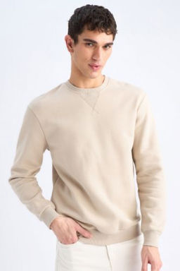 Regular Fit Bisiklet Yaka Basic Duz Kal?n Sweatshirt
