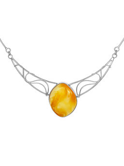 Изысканное ажурное колье, украшенное натуральным текстурным янтарём