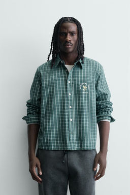 CAMISA CROPPED FIT CUADROS ESTAMPADO BORDADO / Verde - Zara фото 2