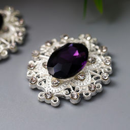 Декор для творчества металл «Медальон узорный», тёмно-фиолетовый кристалл, набор 2 шт., 2.6×2.4 см