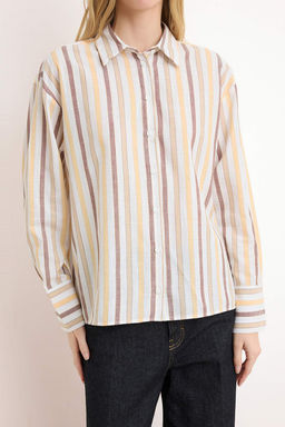 Cok Renkli Cizgili Dogal Gorunumlu Oversize/Genis Kal?p Gomlek TWOSS26GO00106 - Trendyolmilla фото 3