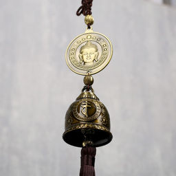 Колокольчик подвесной металл «Монета с буддой», 1 колокол, d=4.8 см, 39×5.3×4.8 см