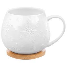 Кружка 400 мл 12,5*10*9,7 см "Снежинки" бочонок + крышка-подстав.
