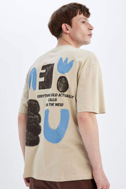 Comfort Regular Fit Rahat Kal?p Bisiklet Yaka S?rt Bask?l? K?sa Kollu Tisort - Defacto фото 2