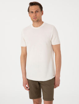 Ekru Slim Fit Keten Kar___ml_ Triko Ti__rt