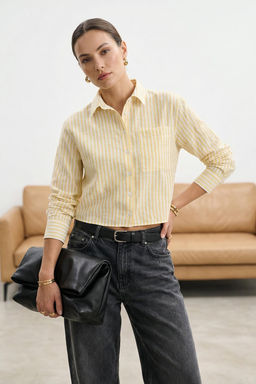 TRENDYOLMILLA Sar? Cizgili Crop Regular Boxy Kal?p Dokuma Gomlek TWOSS25GO00106  фото 8
