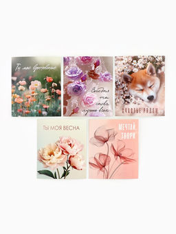 Открытки-мини в коробке со скрепками Цветы, набор 35 штук, 8?10 см
