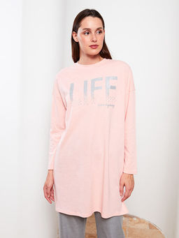 Bisiklet Yaka Bask?l? Uzun Kollu Kad?n Tunik