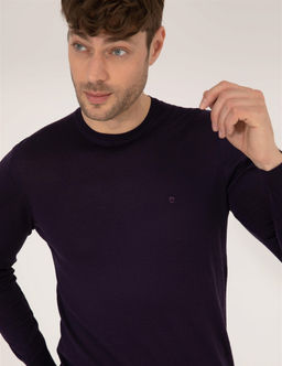 Mor Slim Fit Bisiklet Yaka Y_n Kar___ml_ Basic Triko Kazak